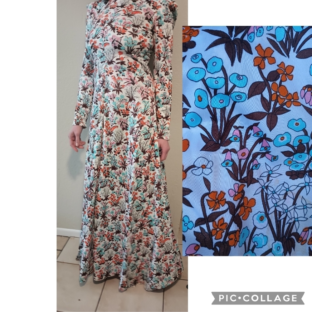 70s Acid Flowers Maxi Dress